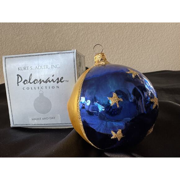 Kurt Adler Night and Day Polonaise Glass Christmas Face Ornament Sun Moon 1990 - Picture 2 of 6